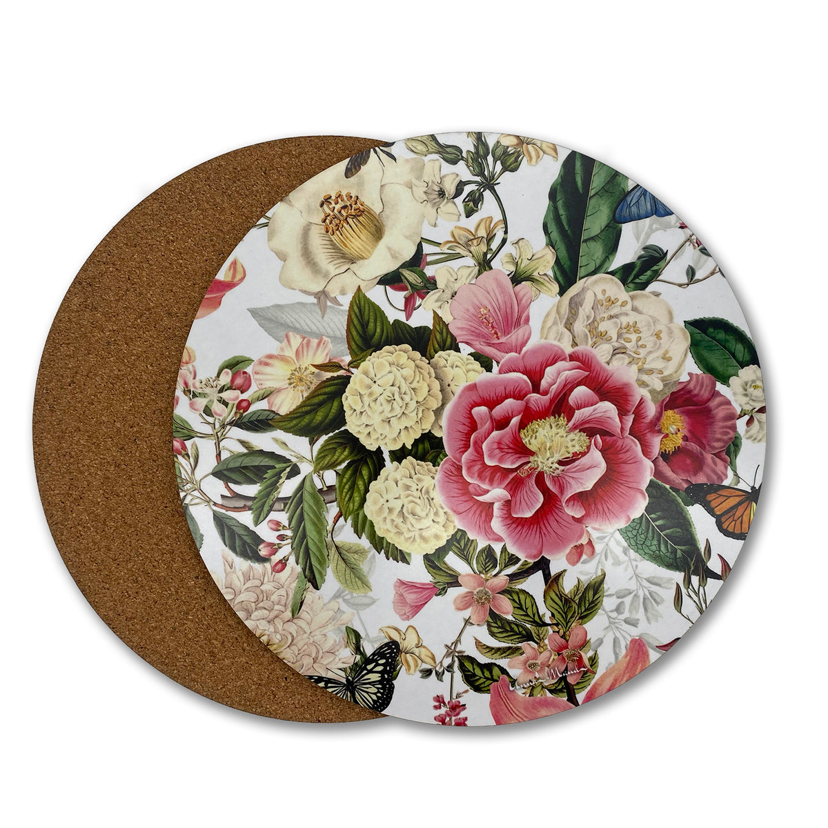 Enchanted Garden Placemats / Pot Stands Round White Set of 2