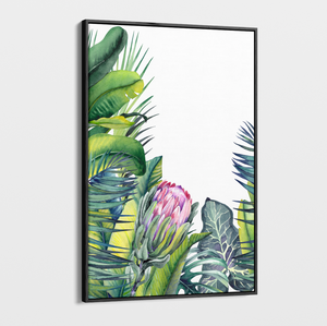 Canvas Wall Art - Tropical Leaves and Protea 1A