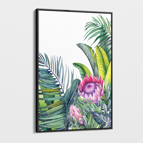 Canvas Wall Art - Tropical Leaves and Protea 1B