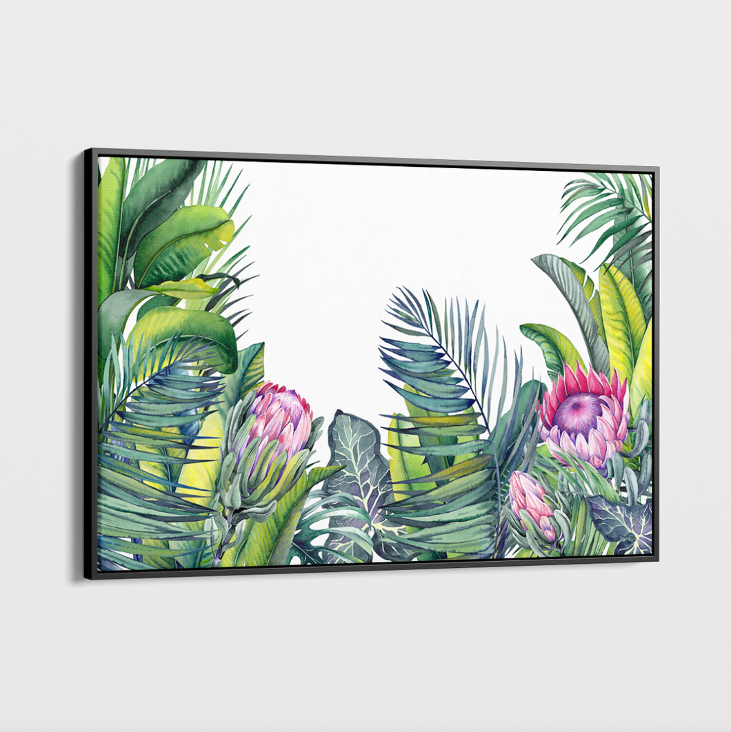 Canvas Wall Art - Tropical Leaves and Proteas 2