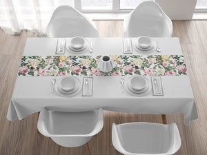 Textile Table Runner - English Garden - White