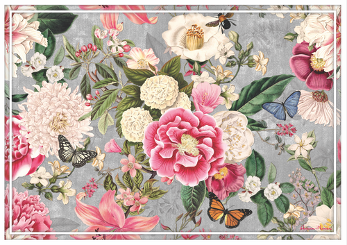 Vinyl Placemats - Set of 4 - Enchanted Garden - Grey Linen