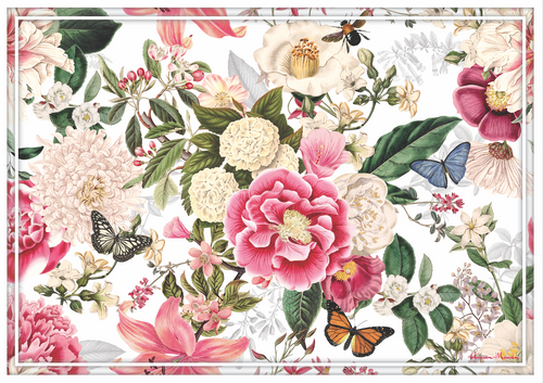 Vinyl Placemats - Set of 4 - Enchanted Garden - White
