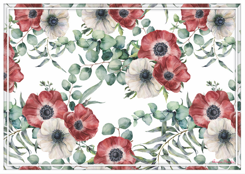 Vinyl Placemats - Set of 4 - Anemone - White and Red