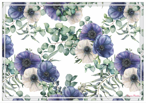 Vinyl Placemats - Set of 4 - Anemone - White and Purple