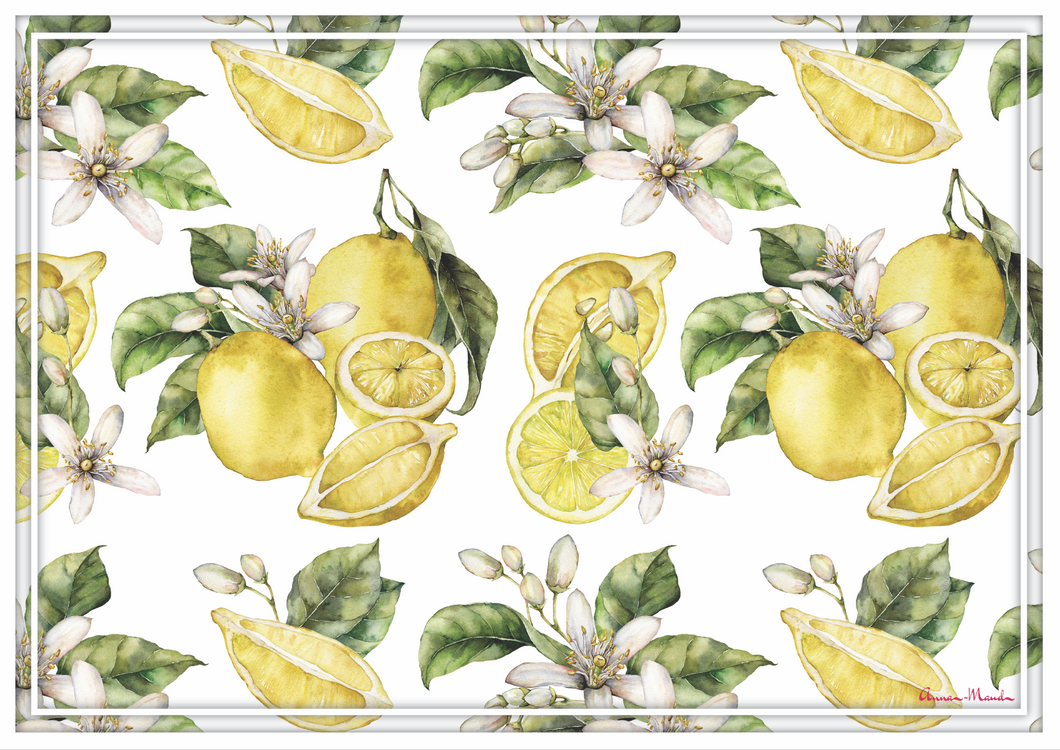 Vinyl Placemats - Set of 4 - Lemons and Blossoms