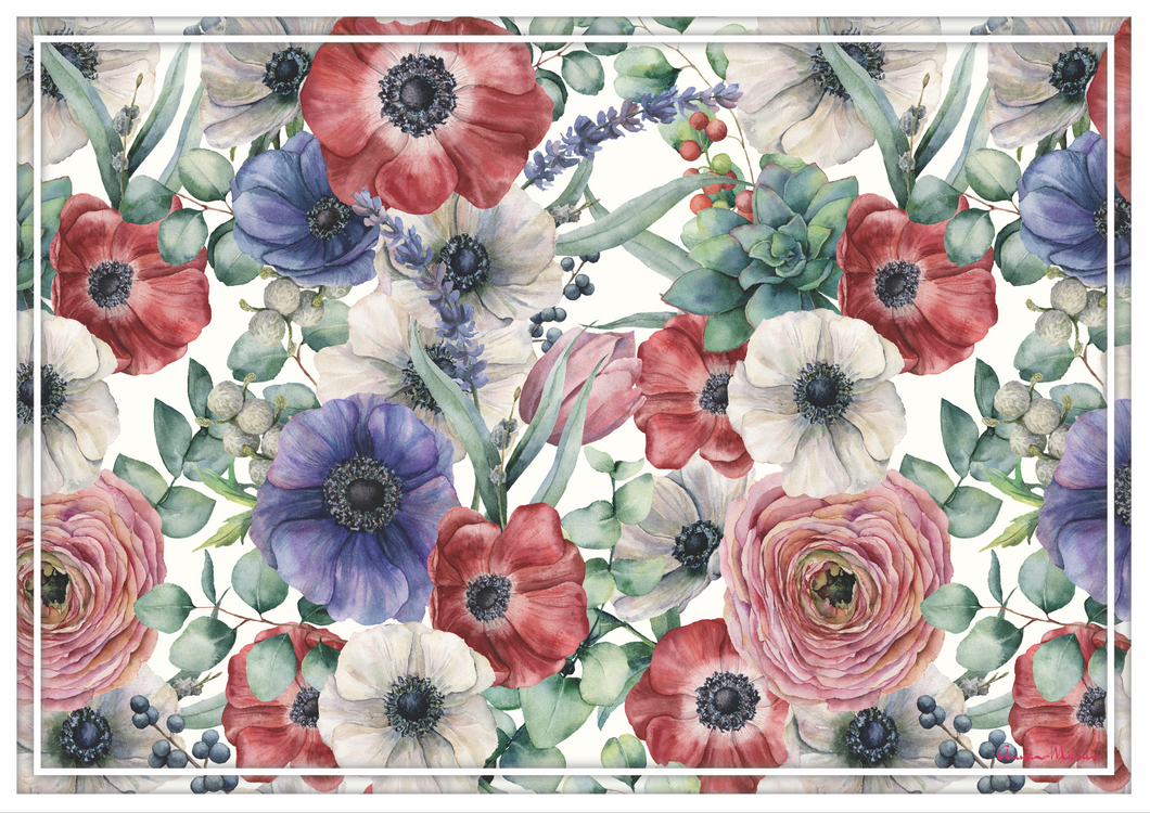 Vinyl Placemats - Set of 4 - Anemone - Multi-Colour
