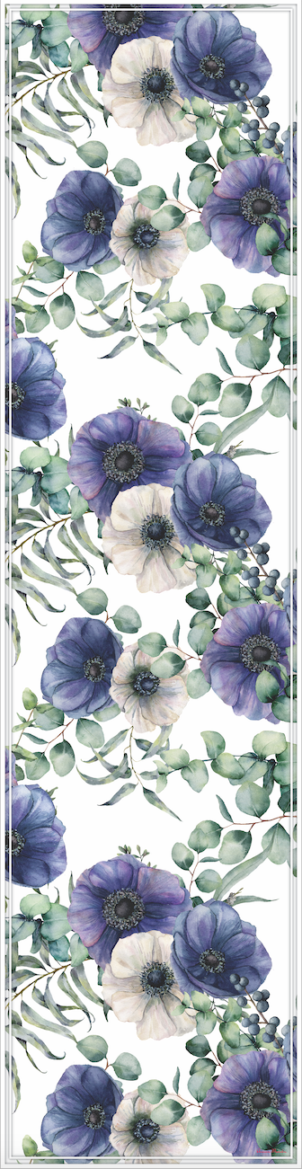 Vinyl Table Runner - 400mm x 1550mm - Anemone - White and Purple