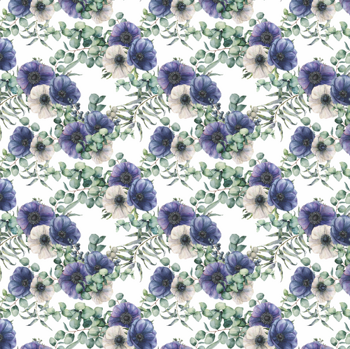 Tablecloth - Anemone - White and Purple