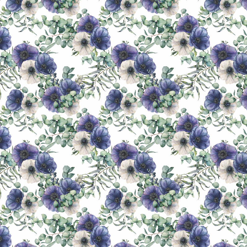 Tablecloth - Anemone - White and Purple