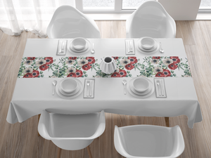 Textile Table Runner - Anemone - White and Red