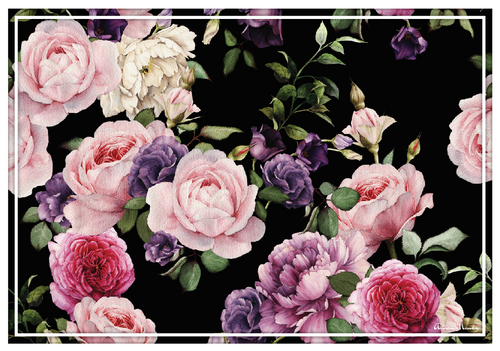 Vinyl Placemats - Set of 4 - Vintage Rose - Black