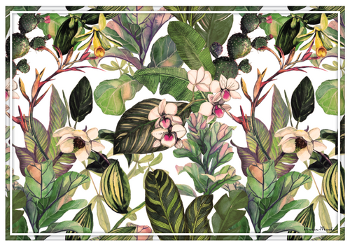Vinyl Placemats - Set of 4 - Botanical 1 - White