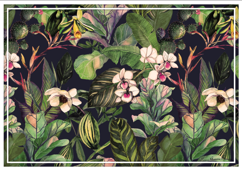 Vinyl Placemats - Set of 4 - Botanical 1 - Midnight