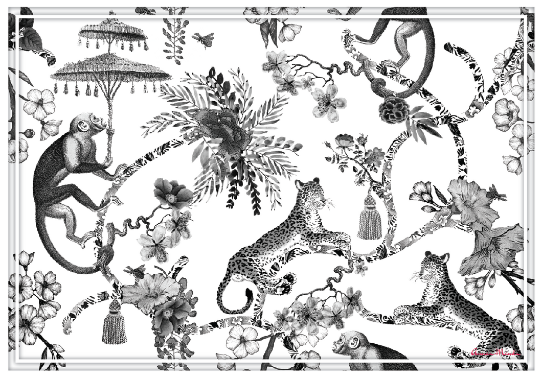 Vinyl Placemats - Set of 4 - Chinoiserie - Black & White