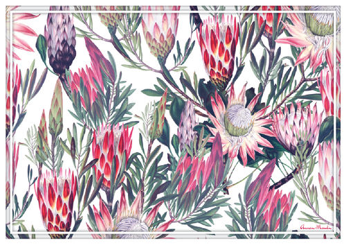 Vinyl Placemats - Set of 4 - Protea 4 - White