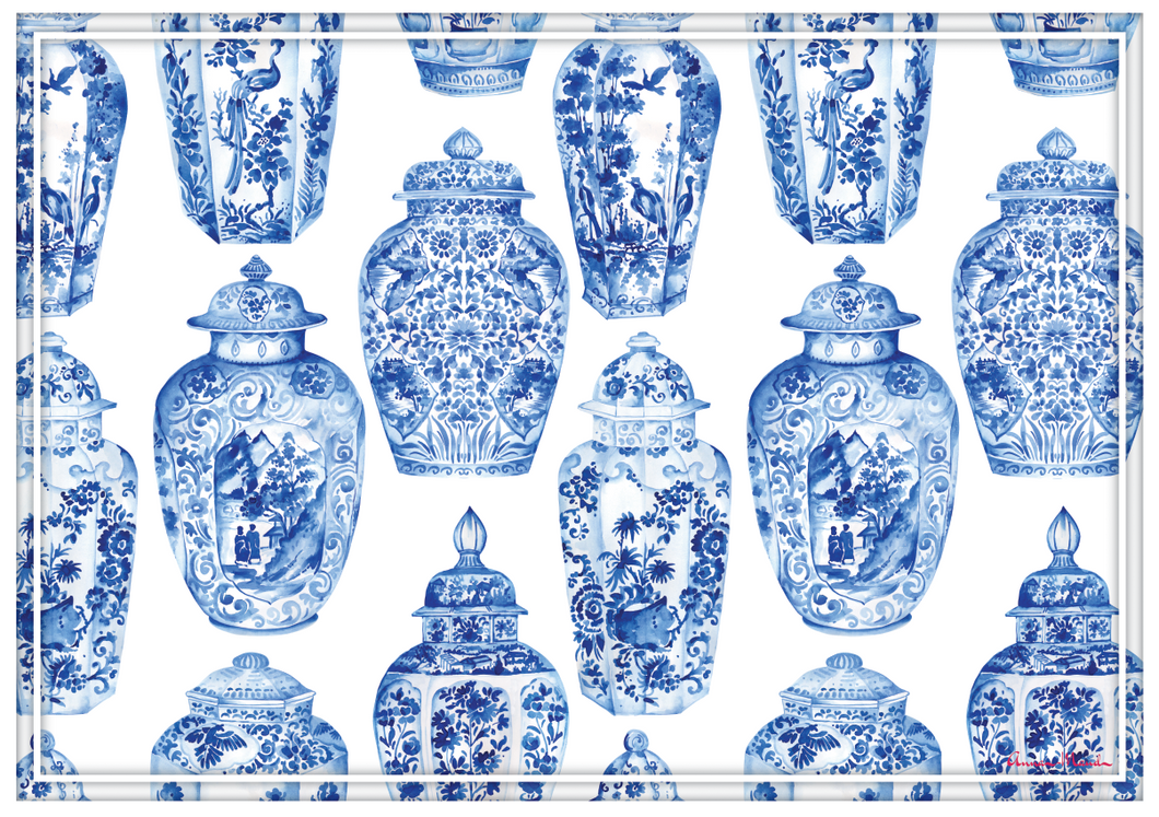 Vinyl Placemats - Set of 4 - Ming Vase - White