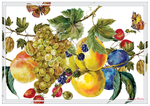 Vinyl Placemats - Set of 4 - Watercolour Fruit - White