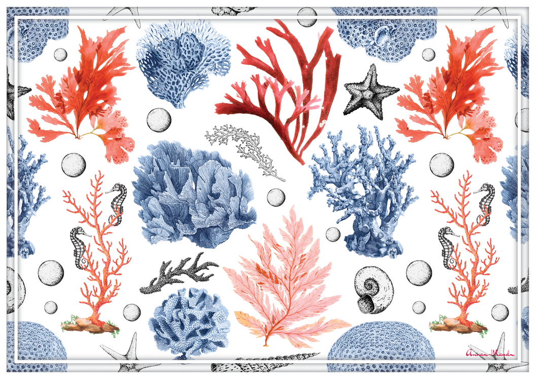 Vinyl Placemats - Set of 4 - Del Mar on White