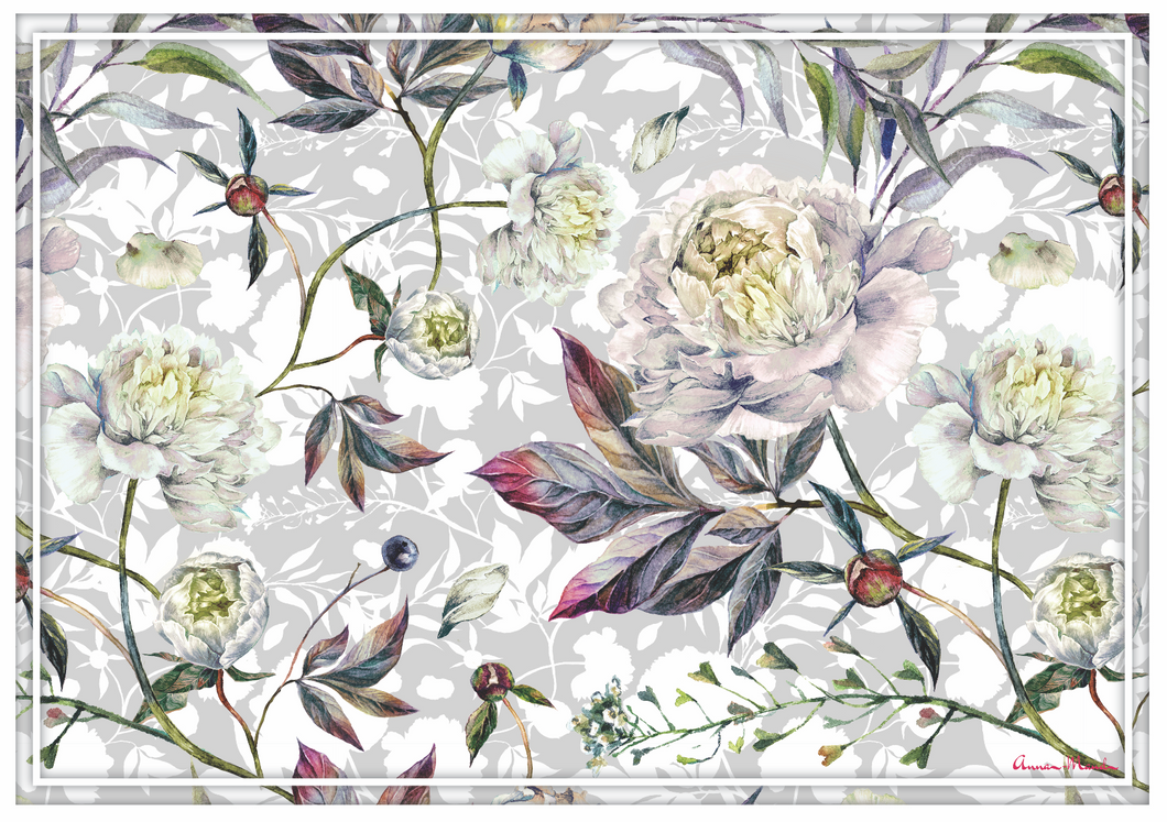 Vinyl Placemats - Set of 4 - Classic White Peonies