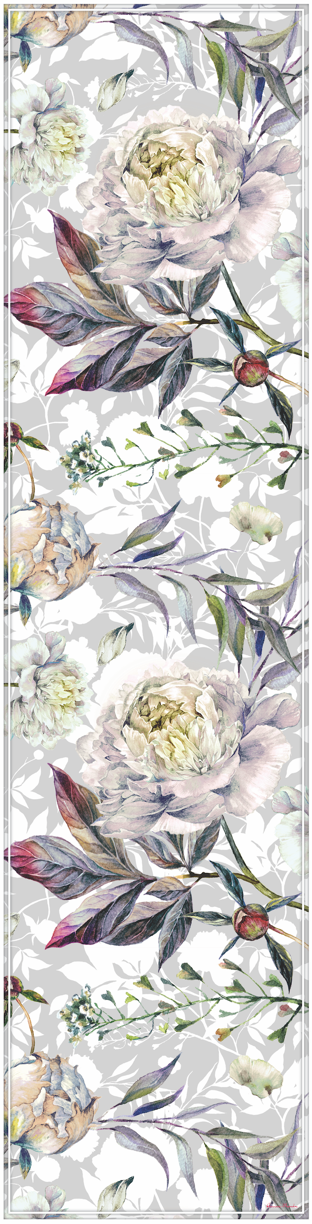 Vinyl Table Runner - 400mm x 1550mm - Classic White Peonies