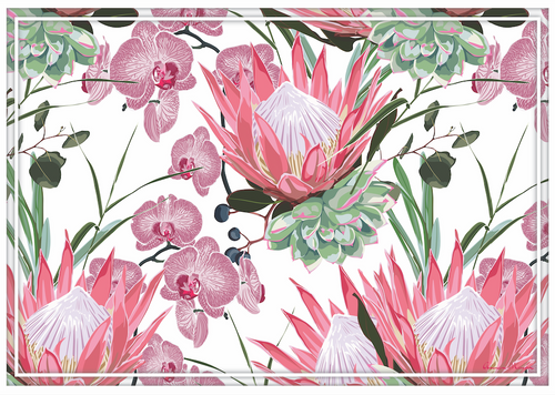 Vinyl Placemats - Set of 4 - King Protea and Succulents