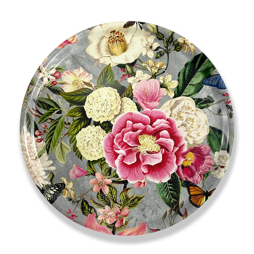 Enchanted Garden Round Tray - Grey Linen